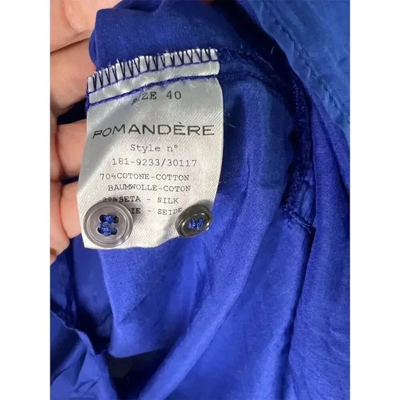 Pomandère Women's Long Sleeve Blue Blouse Size 40 Size 4 US with Front Pocket - Picture 8 of 9